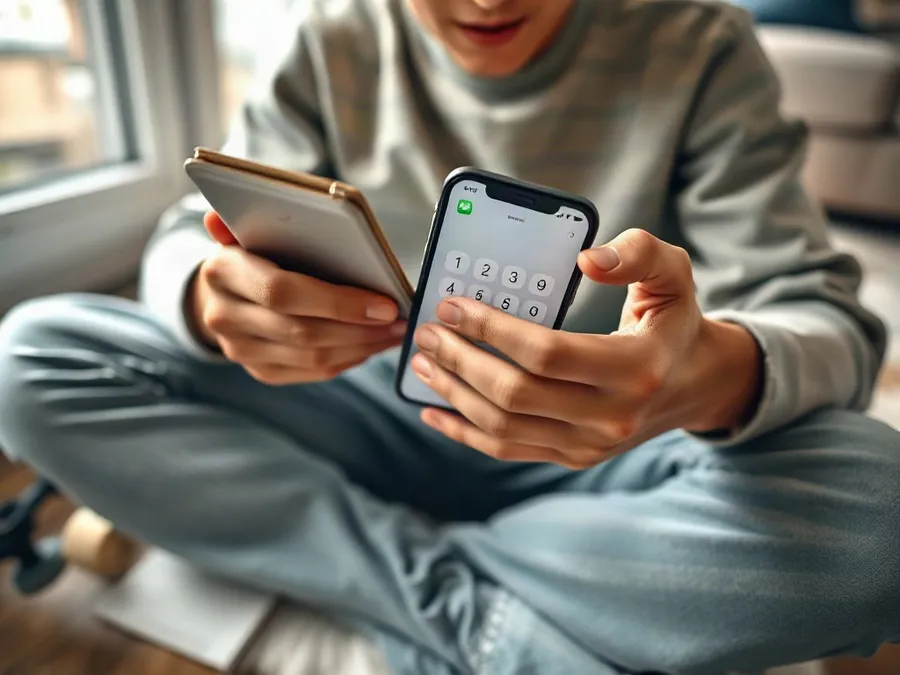 Teenage boy entering a Screen Time passcode on his iPhone, skateboard and homework visible, showing practical steps to block Roblox on iPhone.