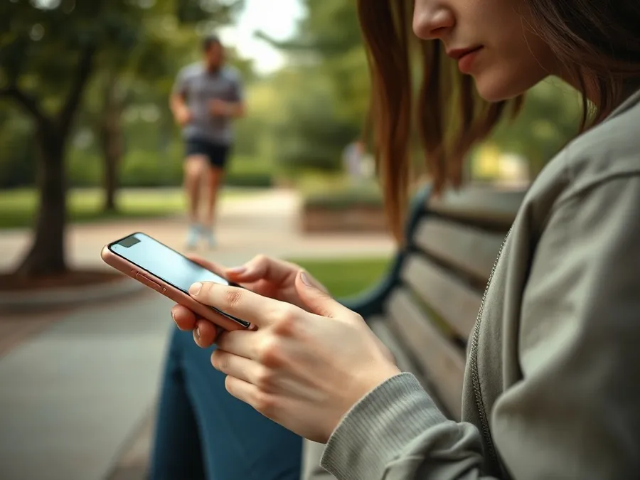 Close-up of a woman setting a Screen Time passcode on her iPhone outdoors, representing a practical step to block YouTube.